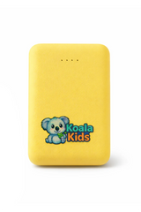 Yellow power bank with Koala Kids logo