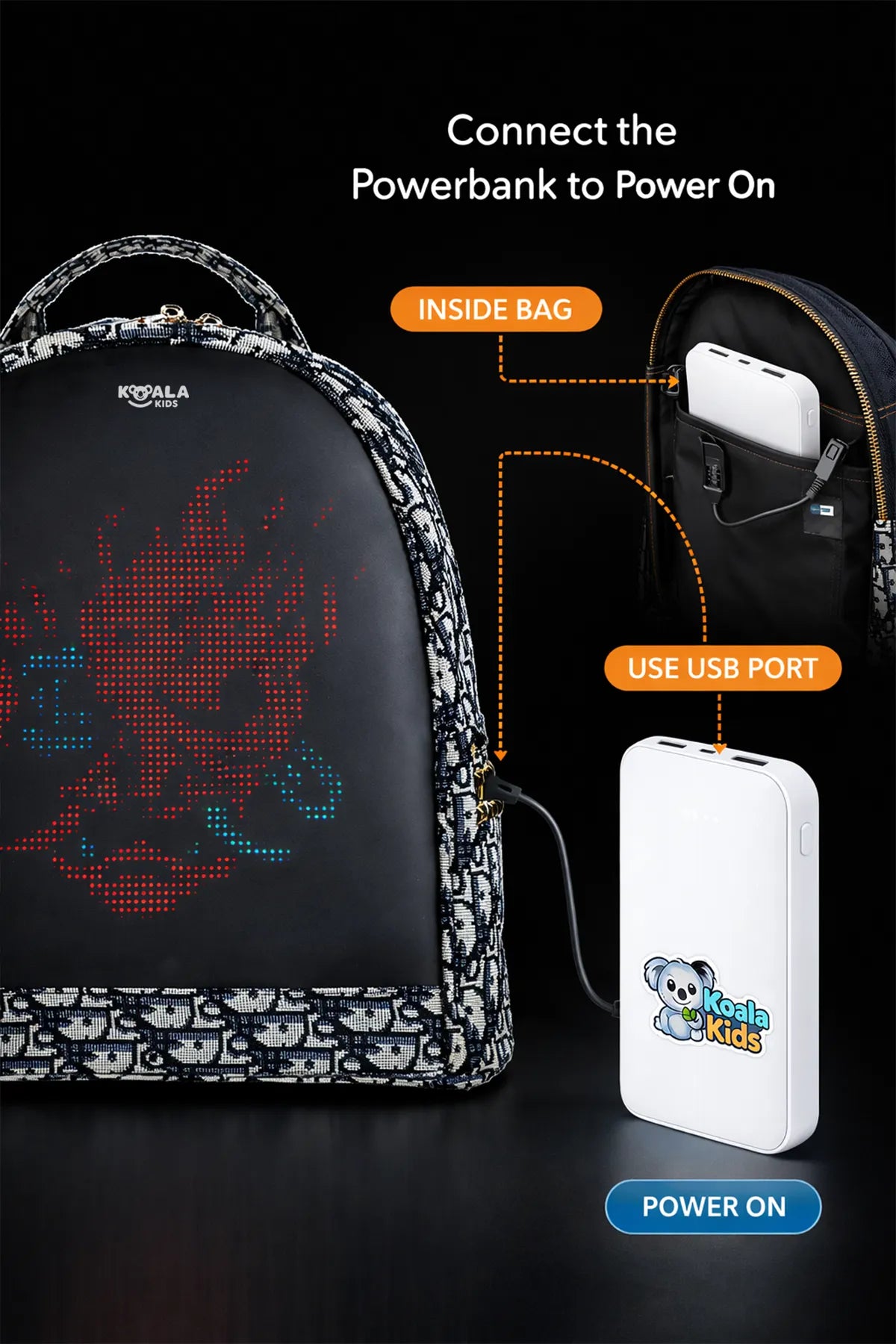 Designer LED Backpack Powered by USB Power Bank