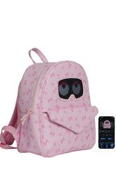 Cute Pink LED Backpack for Girls with Interactive Eye Display and Bow Pattern