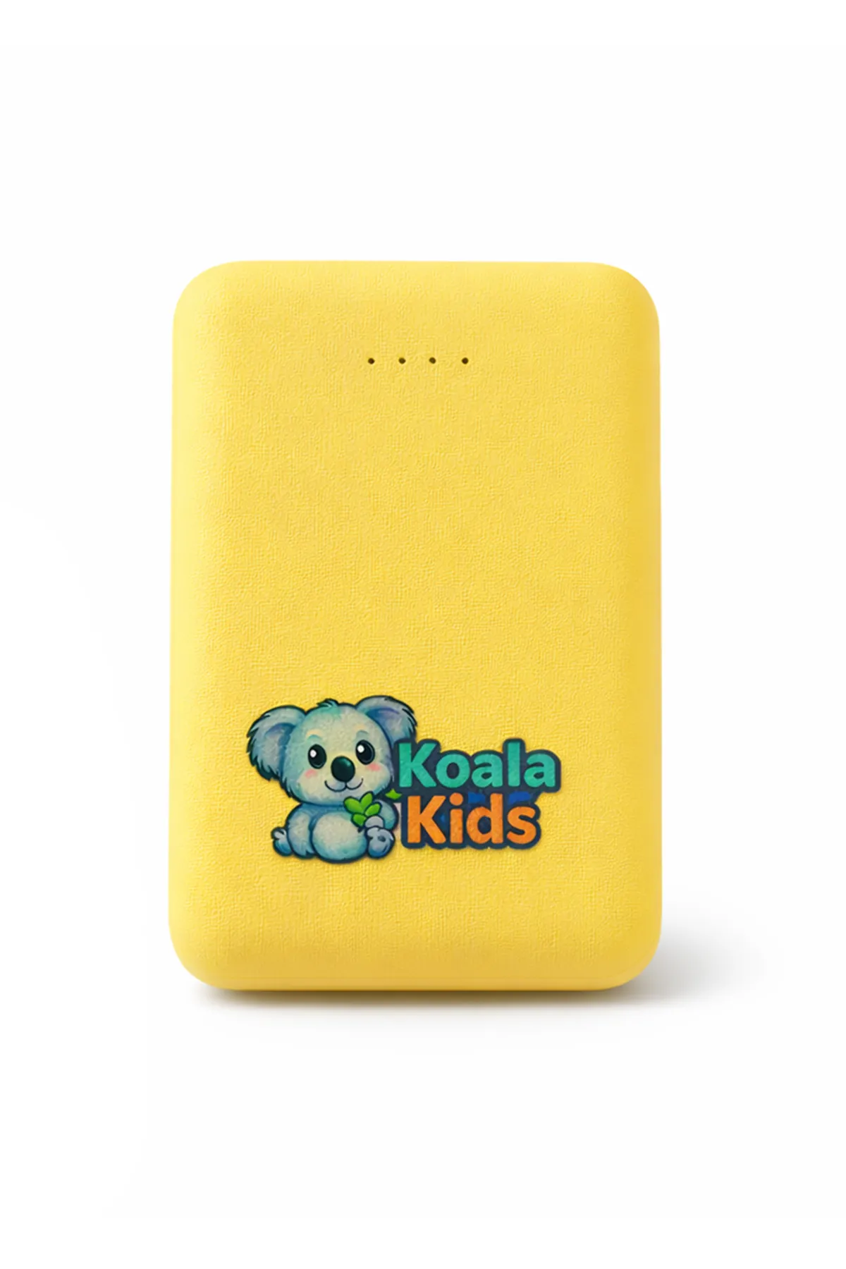 Yellow power bank with Koala Kids logo
