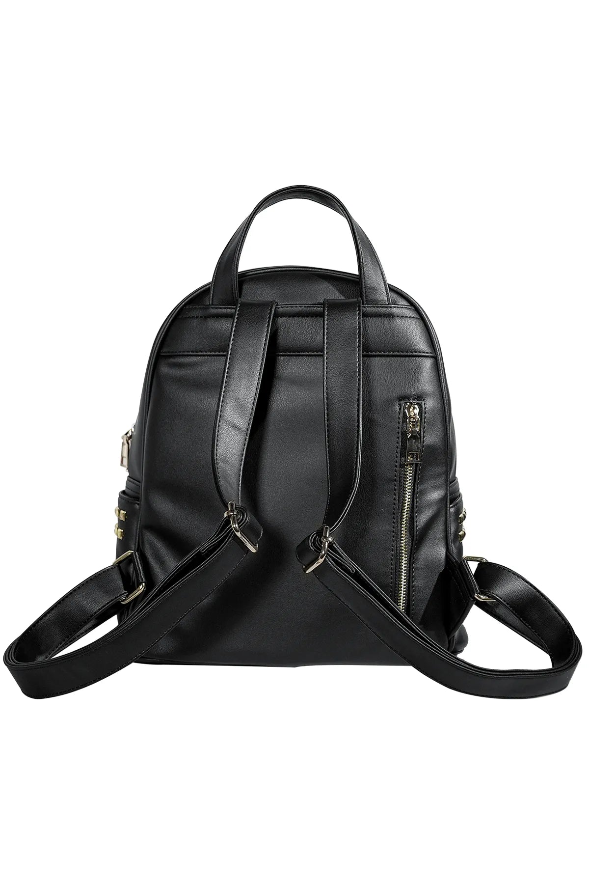Black Leather LED Backpack Back View with Adjustable Straps