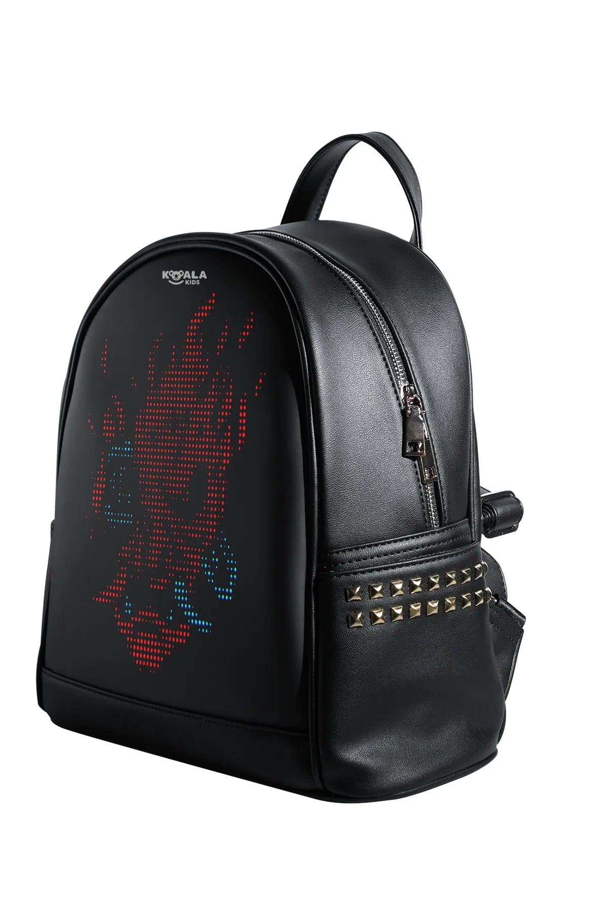 Black Leather LED Backpack Side View with Studded Design