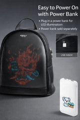 Black Leather LED Backpack Powered by USB Power Bank