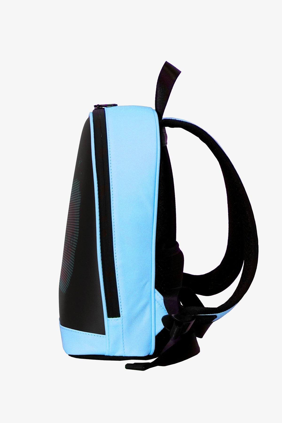 Blue Smart LED Backpack Side View with Lightweight Durable Design