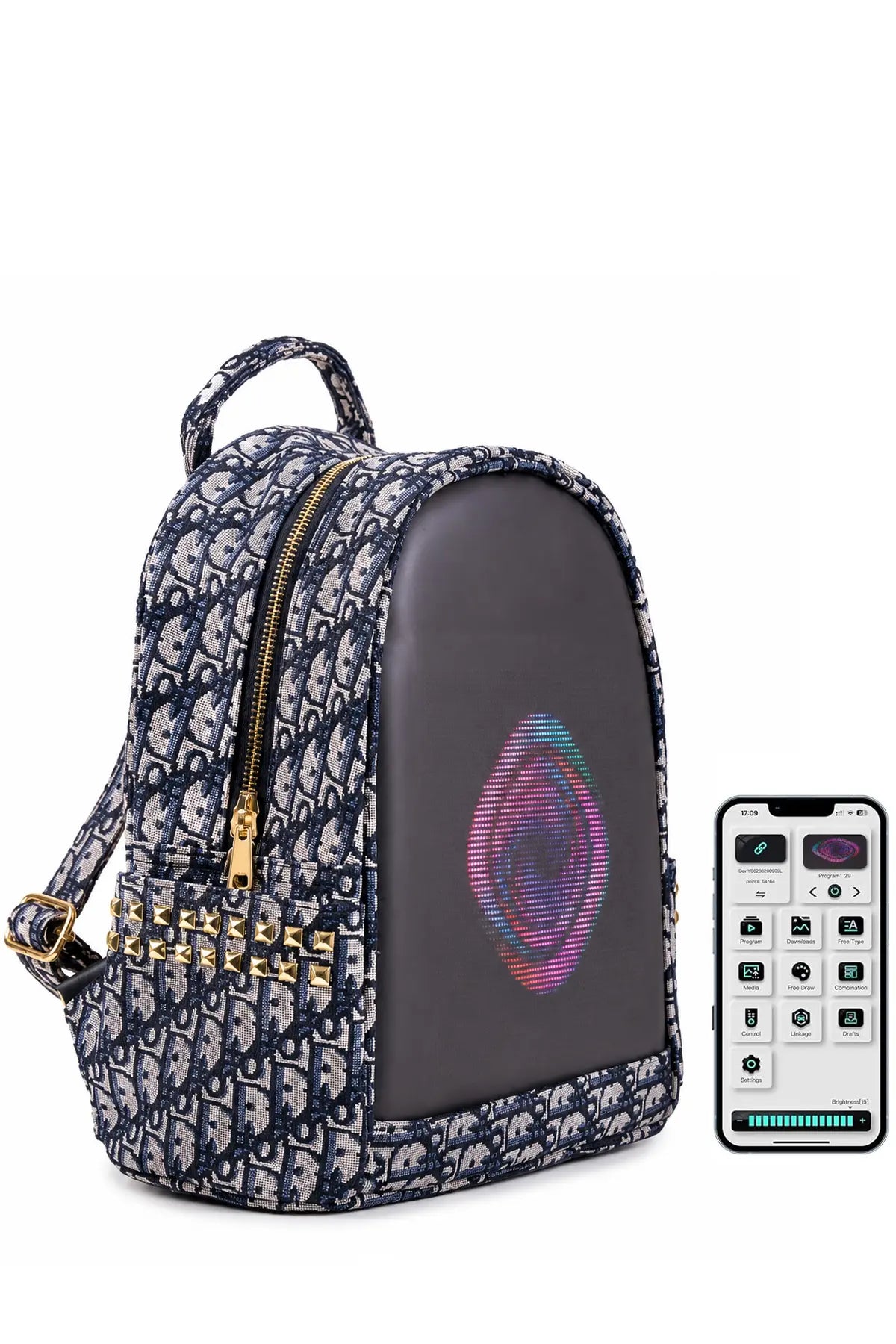 Black Designer Style LED Backpack with App Controlled Digital Screen