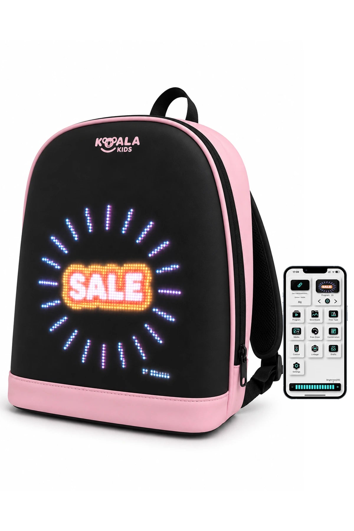 Pink LED Display Backpack with Custom Animation Screen for Kids
