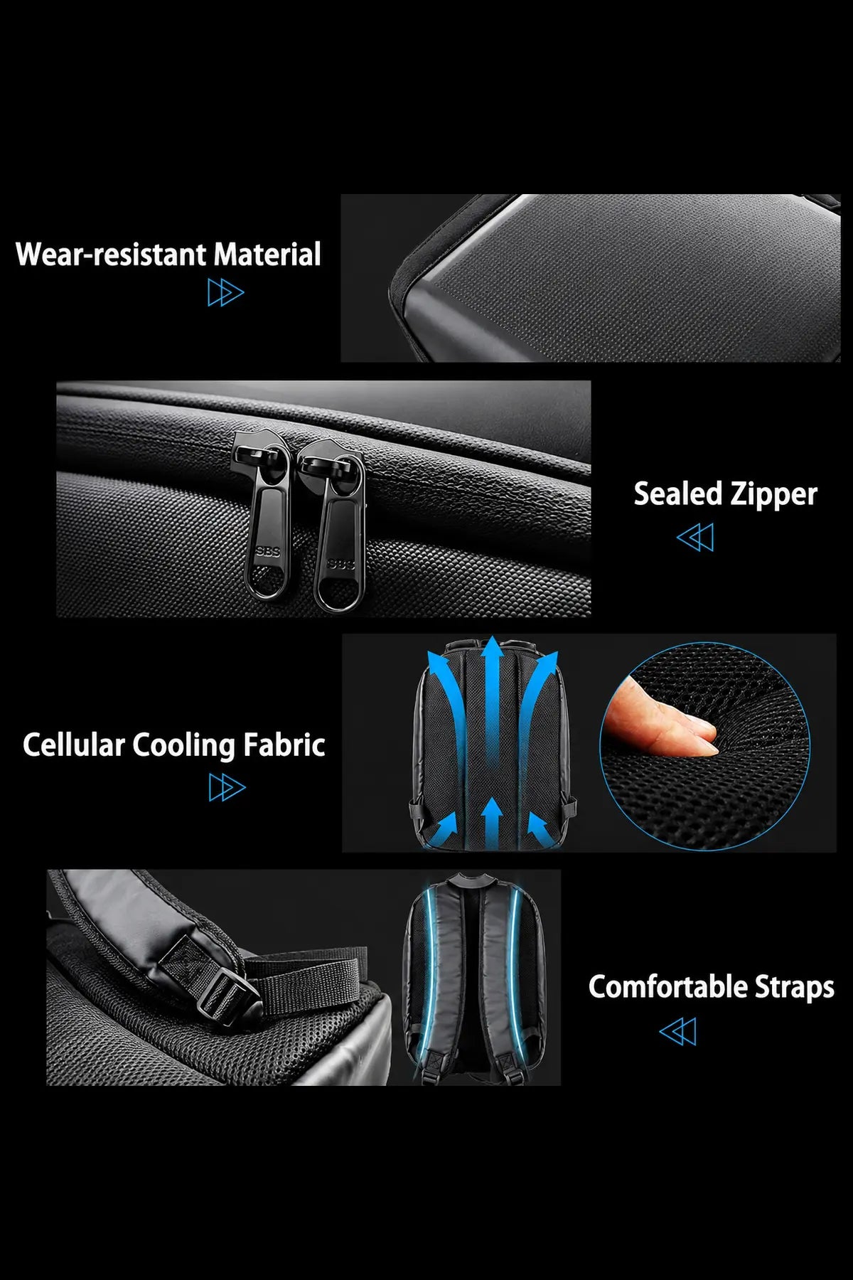 Water Resistant LED Motorcycle Backpack with Sealed Zipper, Breathable Back Panel and Comfortable Straps